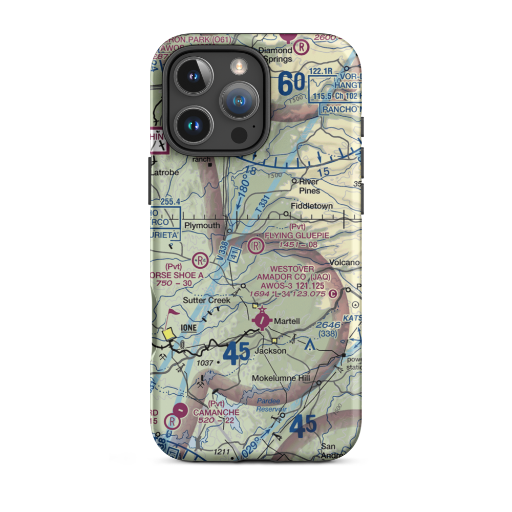 Flying Gluepie Ranch Airport (74CA) VFR Sectional  Tough iPhone Case iPhone 16 Pro Max model shown