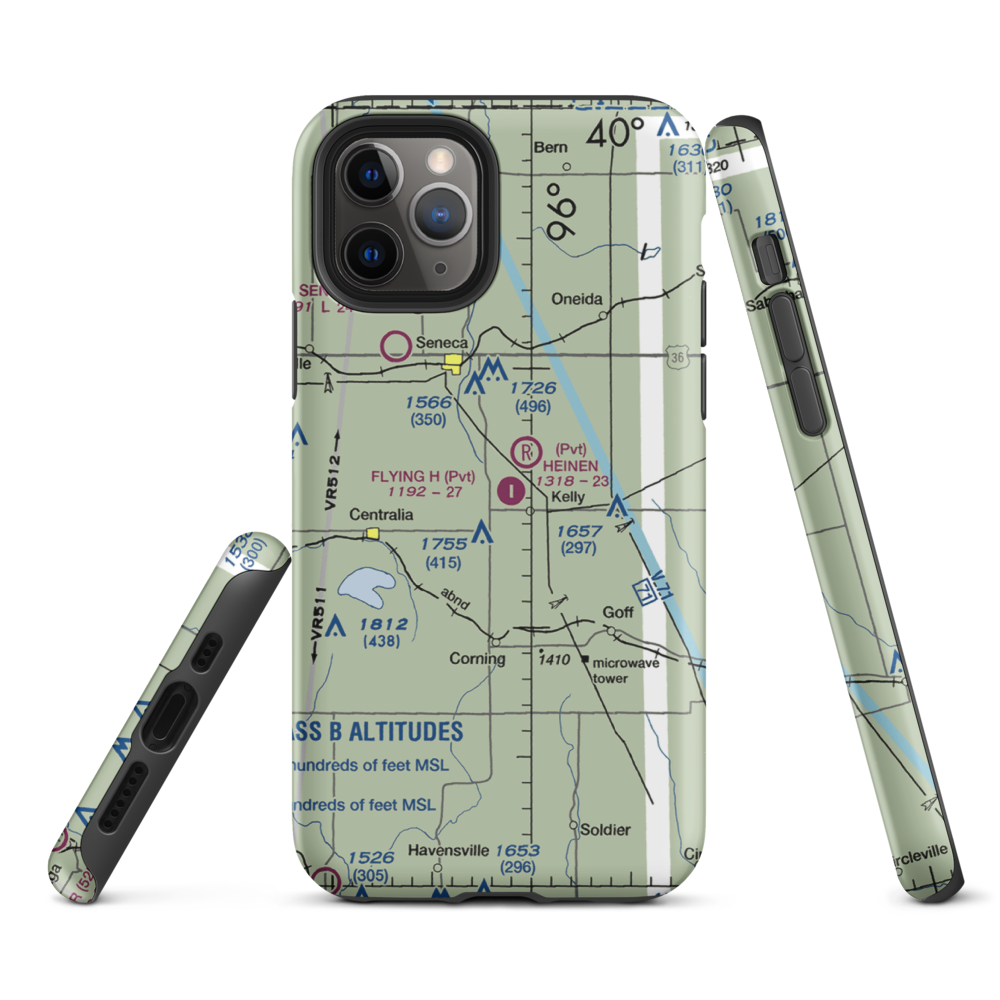 Flying H Airport (2KS6) VFR Sectional  Tough iPhone Case iPhone 11 Pro model shown