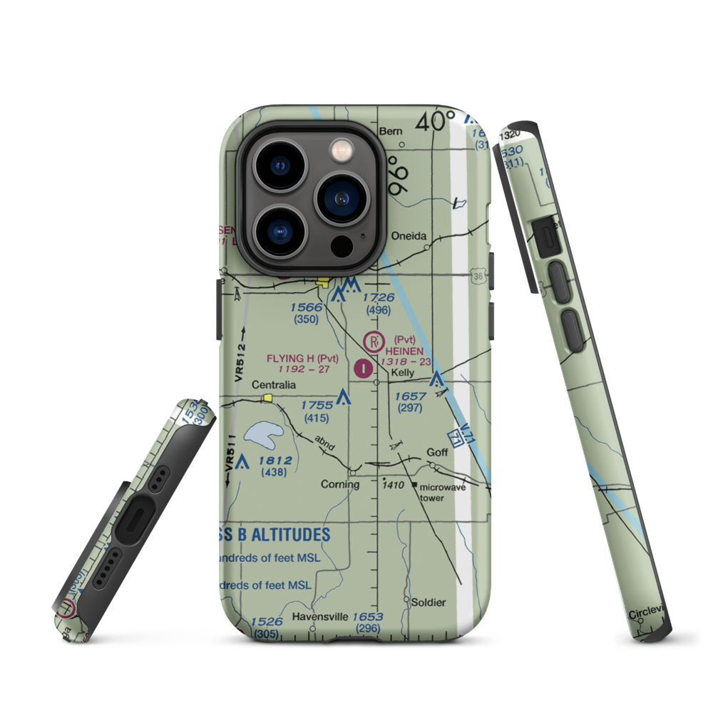 Flying H Airport (2KS6) VFR Sectional  Tough iPhone Case iPhone 14 Pro model shown