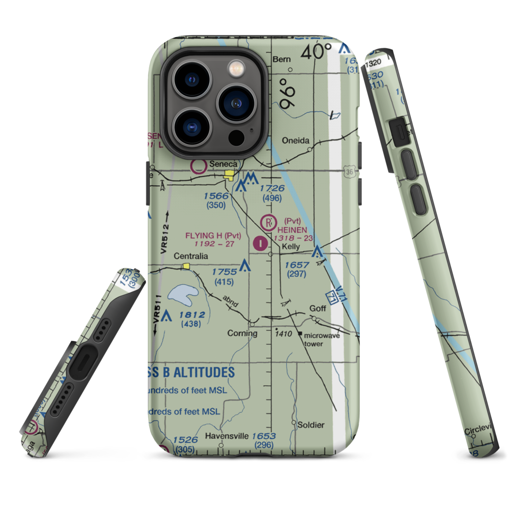 Flying H Airport (2KS6) VFR Sectional  Tough iPhone Case iPhone 14 Pro Max model shown