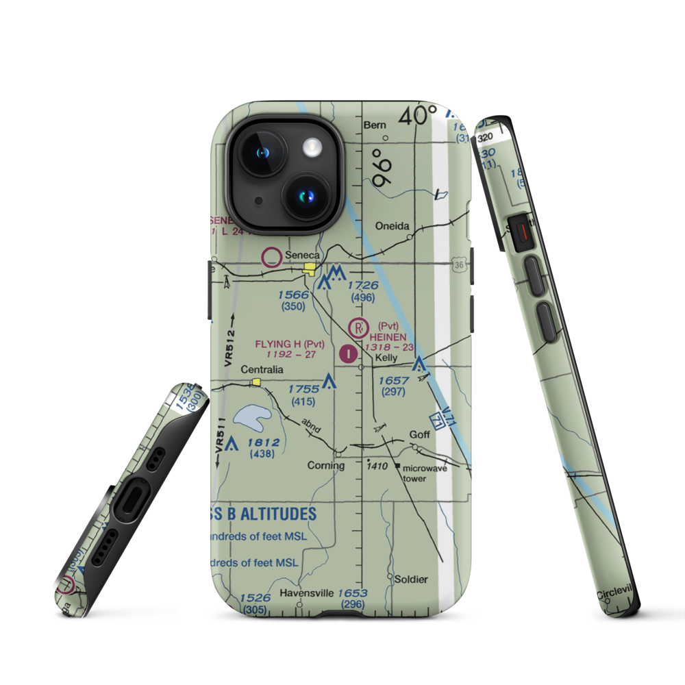 Flying H Airport (2KS6) VFR Sectional  Tough iPhone Case iPhone 15 model shown