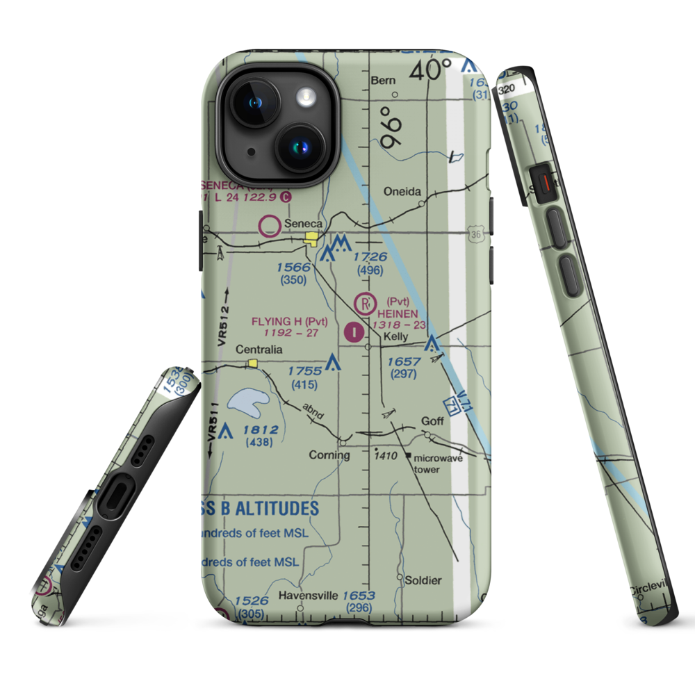 Flying H Airport (2KS6) VFR Sectional  Tough iPhone Case iPhone 15 Plus model shown