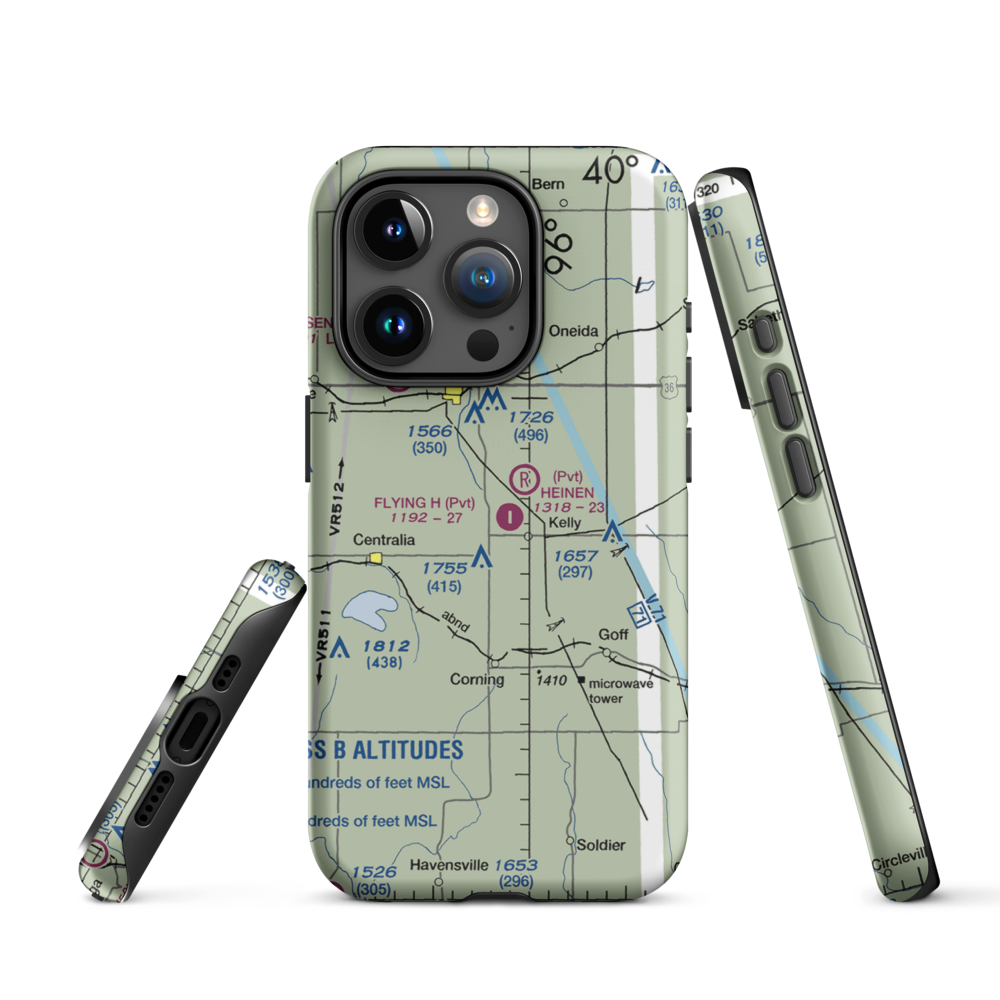 Flying H Airport (2KS6) VFR Sectional  Tough iPhone Case iPhone 15 Pro model shown