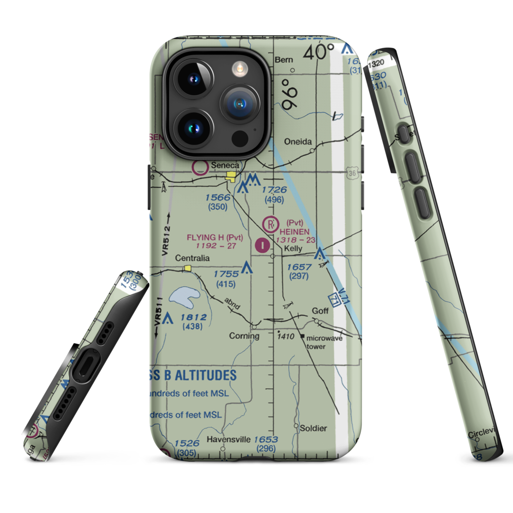 Flying H Airport (2KS6) VFR Sectional  Tough iPhone Case iPhone 15 Pro Max model shown