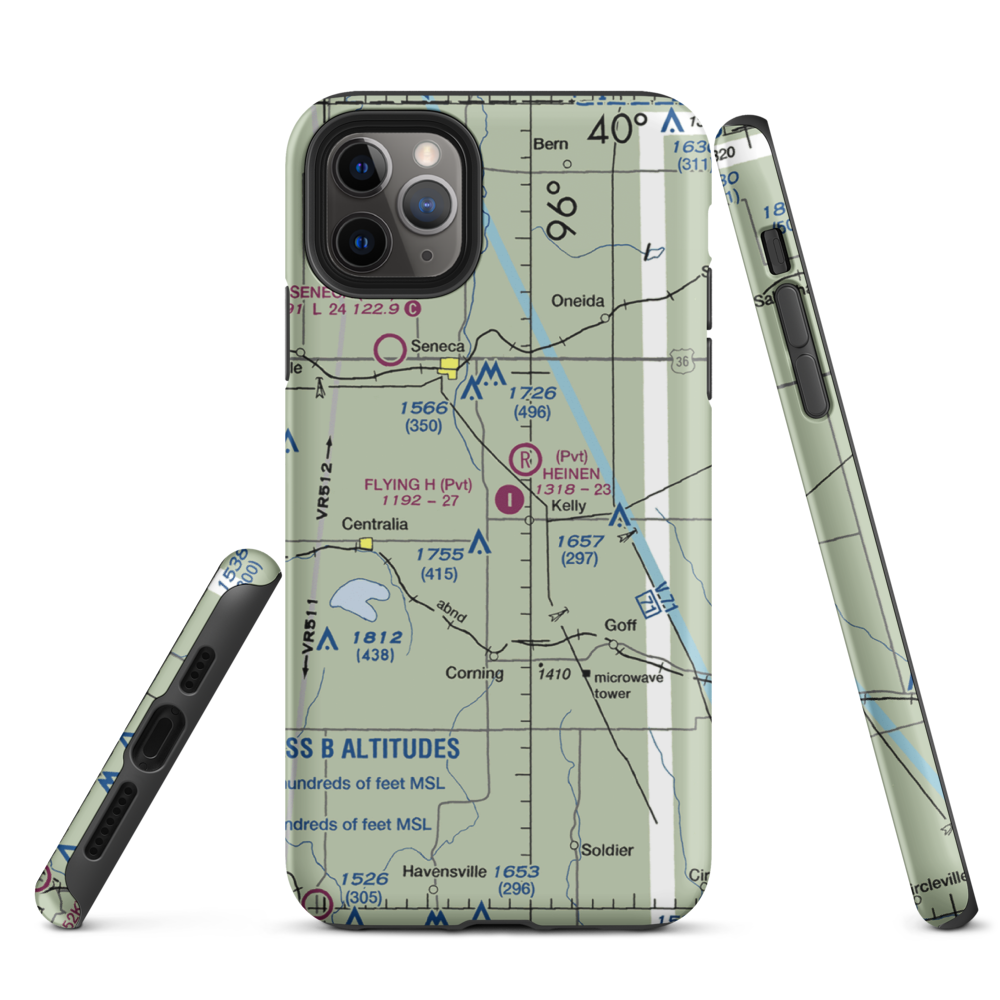 Flying H Airport (2KS6) VFR Sectional  Tough iPhone Case iPhone 11 Pro Max model shown