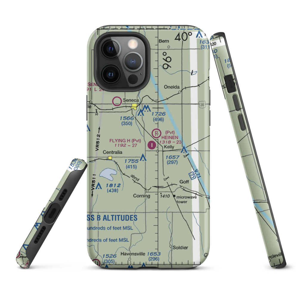 Flying H Airport (2KS6) VFR Sectional  Tough iPhone Case iPhone 12 Pro Max model shown