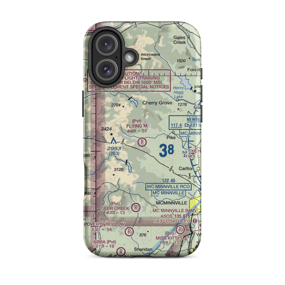 Flying M Airport (OR05) VFR Sectional  Tough iPhone Case iPhone 16 Plus model shown