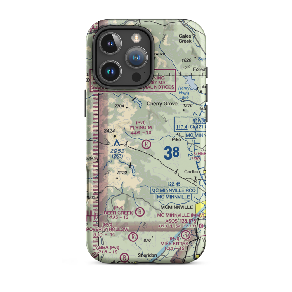 Flying M Airport (OR05) VFR Sectional  Tough iPhone Case iPhone 16 Pro Max model shown