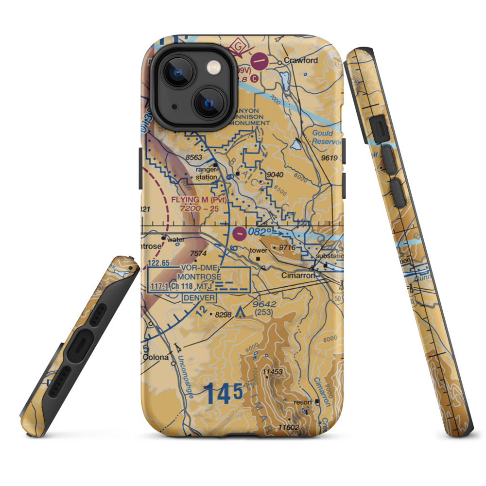 Flying M Ranch Airport (39CO) VFR Sectional  Tough iPhone Case iPhone 14 Plus model shown