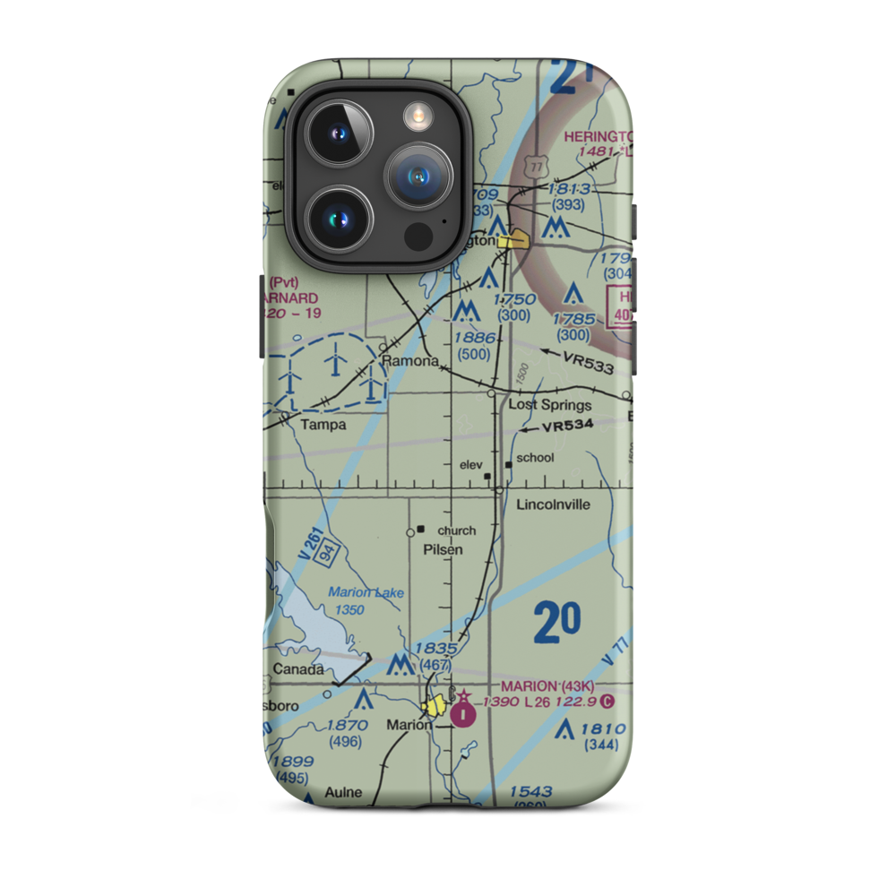 Flying N Ranch Airport (01KS) VFR Sectional  Tough iPhone Case iPhone 16 Pro Max model shown