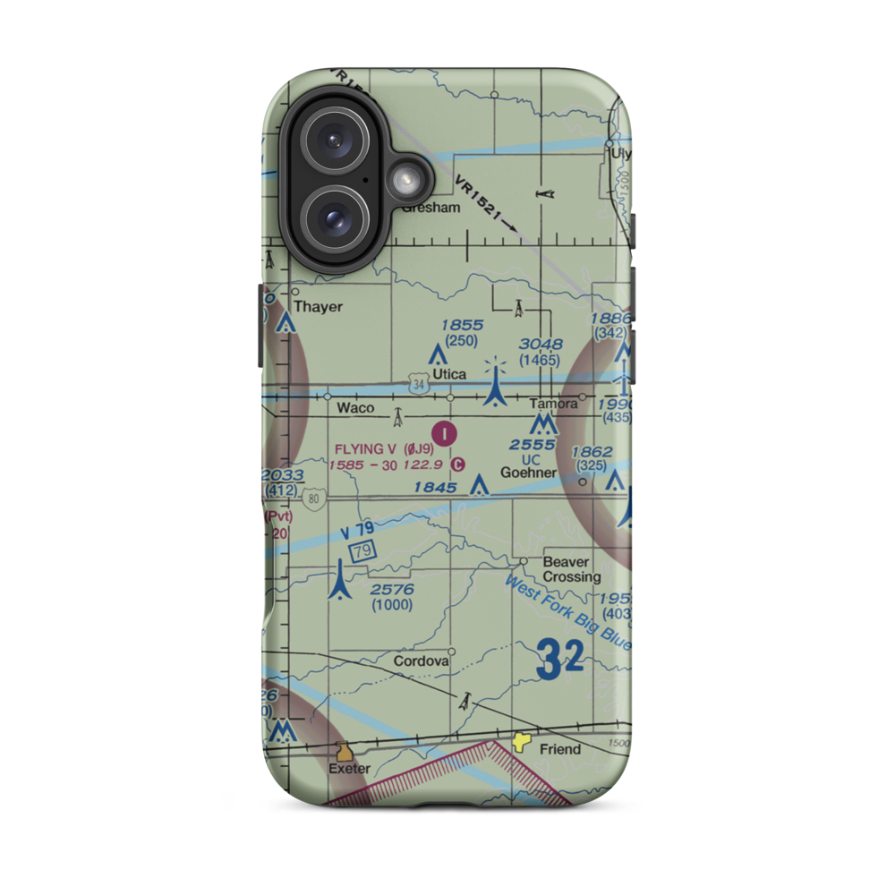 Flying V Airport (0J9) VFR Sectional  Tough iPhone Case iPhone 16 Plus model shown