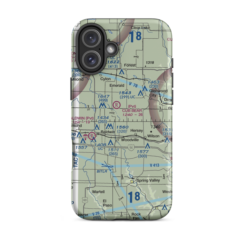 Flyplassen Airport (54WI) VFR Sectional  Tough iPhone Case iPhone 16 Plus model shown