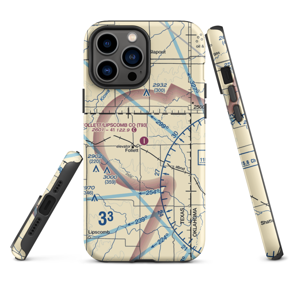 Follett Lipscomb County Airport (T93) VFR Sectional  Tough iPhone Case iPhone 13 Pro Max model shown