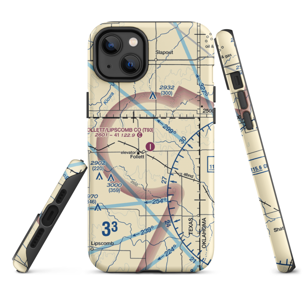 Follett Lipscomb County Airport (T93) VFR Sectional  Tough iPhone Case iPhone 14 Plus model shown