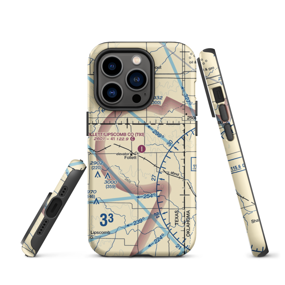 Follett Lipscomb County Airport (T93) VFR Sectional  Tough iPhone Case iPhone 14 Pro model shown