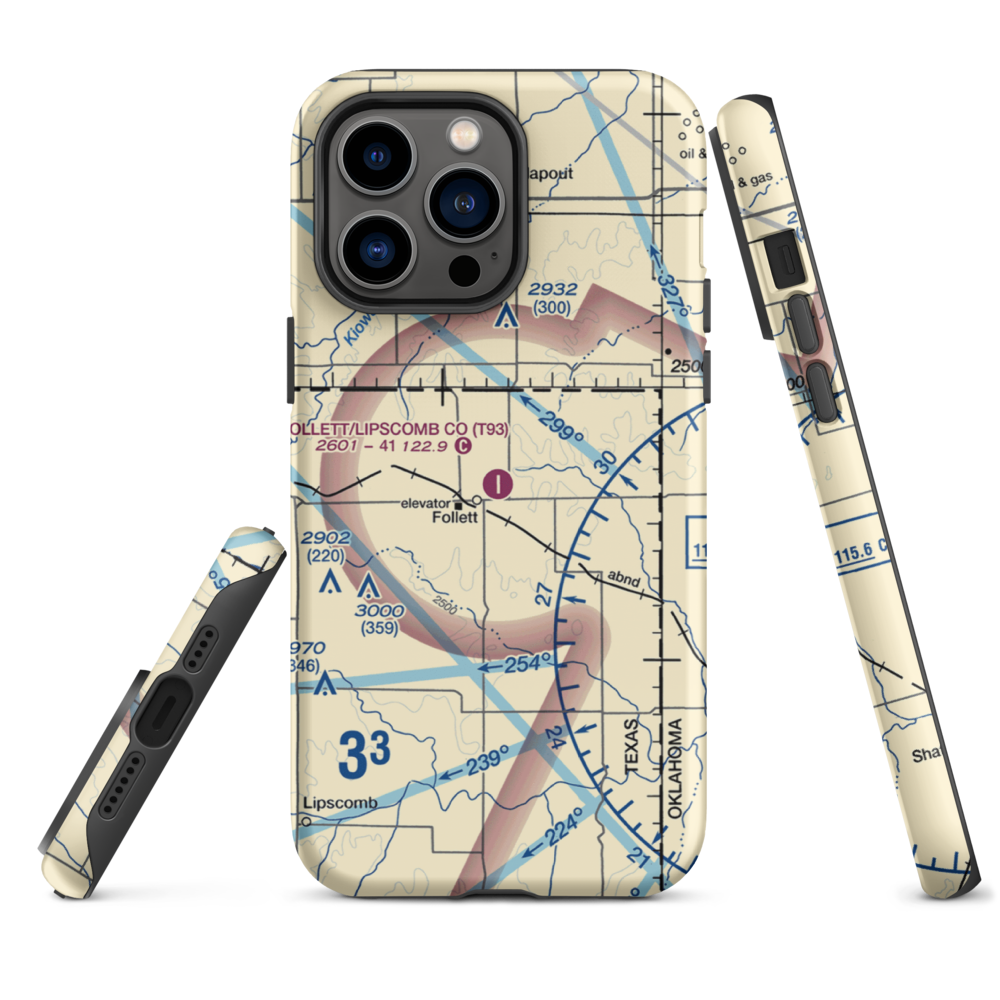 Follett Lipscomb County Airport (T93) VFR Sectional  Tough iPhone Case iPhone 14 Pro Max model shown