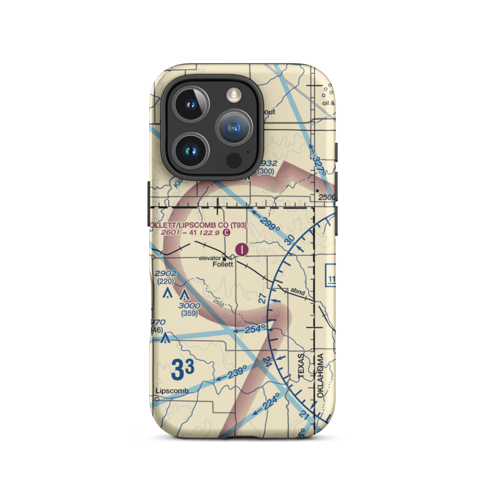 Follett Lipscomb County Airport (T93) VFR Sectional  Tough iPhone Case iPhone 16 Pro model shown