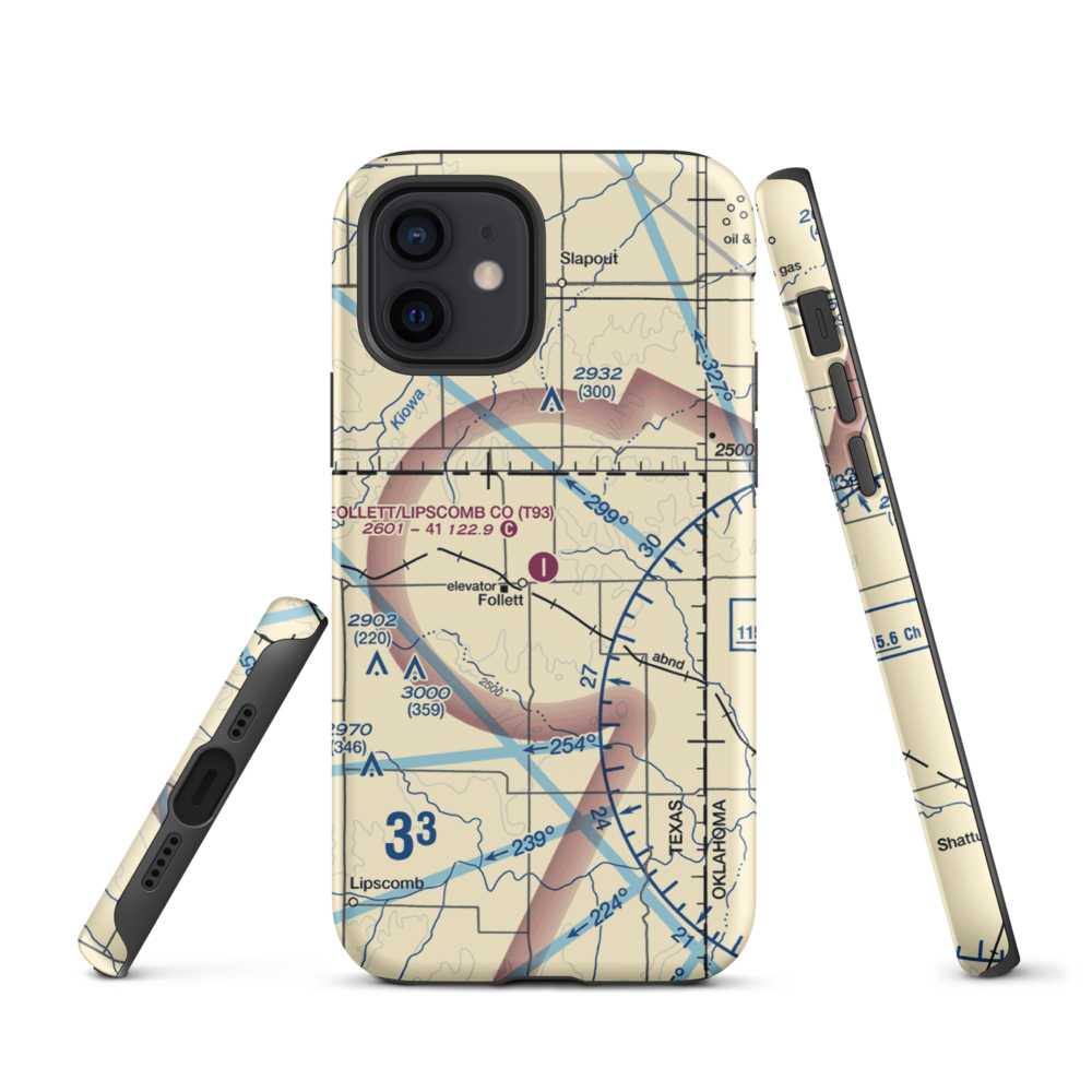 Follett Lipscomb County Airport (T93) VFR Sectional  Tough iPhone Case iPhone 12 model shown