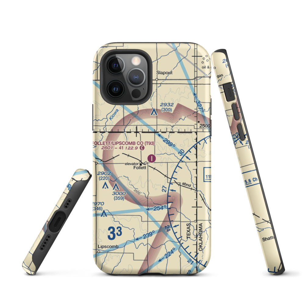 Follett Lipscomb County Airport (T93) VFR Sectional  Tough iPhone Case iPhone 12 Pro model shown