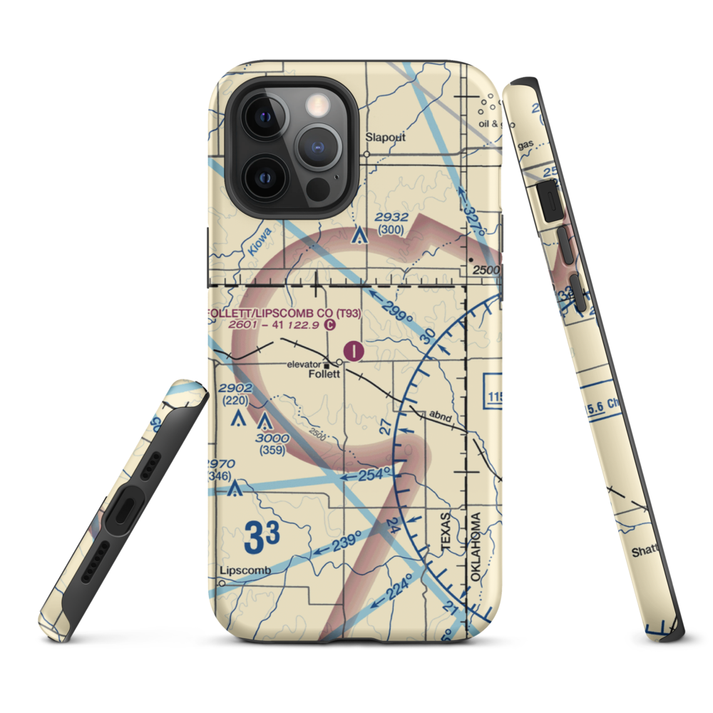 Follett Lipscomb County Airport (T93) VFR Sectional  Tough iPhone Case iPhone 12 Pro Max model shown