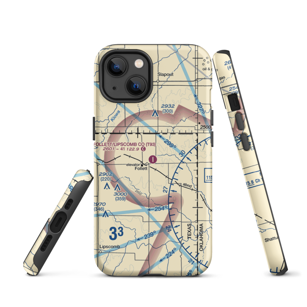 Follett Lipscomb County Airport (T93) VFR Sectional  Tough iPhone Case iPhone 13 model shown