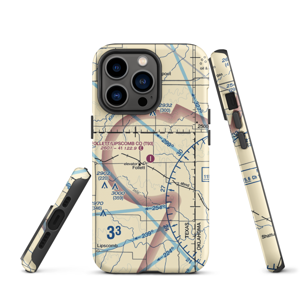 Follett Lipscomb County Airport (T93) VFR Sectional  Tough iPhone Case iPhone 13 Pro model shown