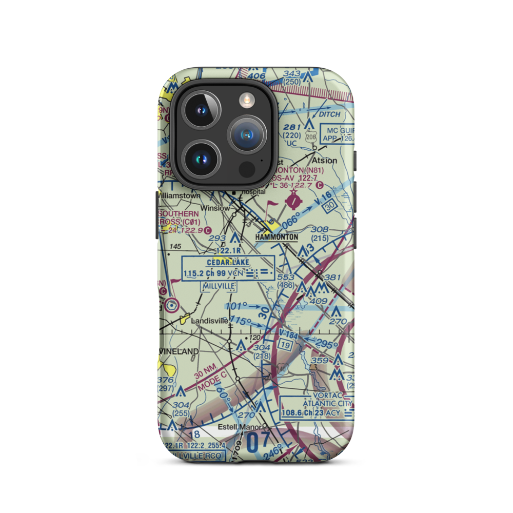 Folsom Airport (NJ52) VFR Sectional  Tough iPhone Case iPhone 16 Pro model shown