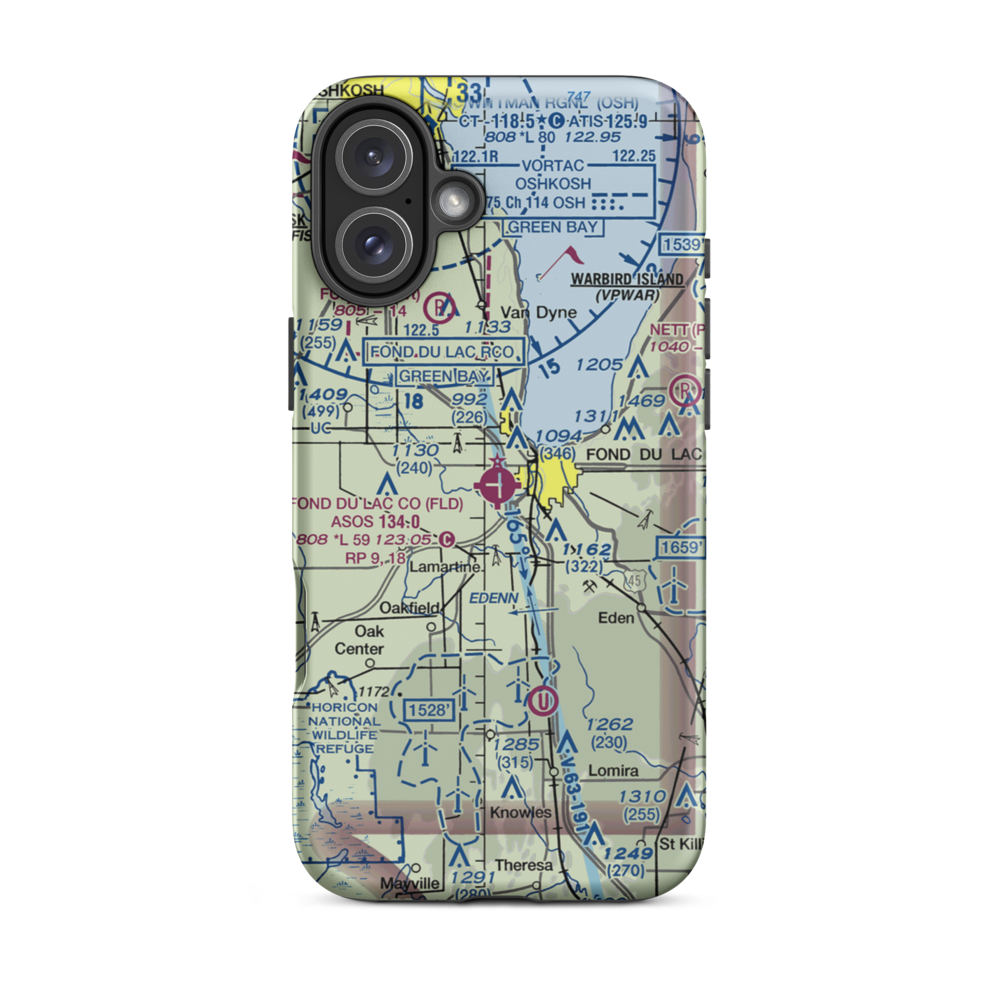 Fond du Lac County Airport (FLD) VFR Sectional  Tough iPhone Case iPhone 16 Plus model shown