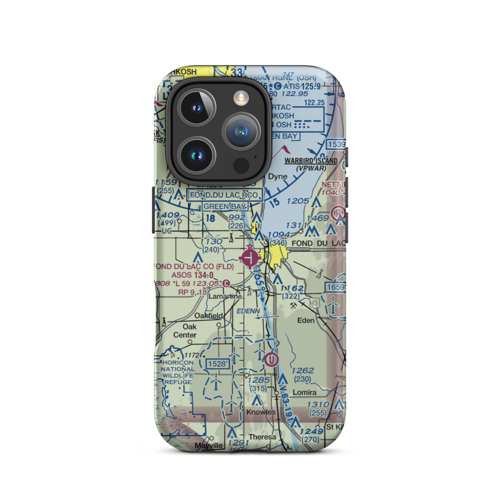 Fond du Lac County Airport (FLD) VFR Sectional  Tough iPhone Case iPhone 16 Pro model shown