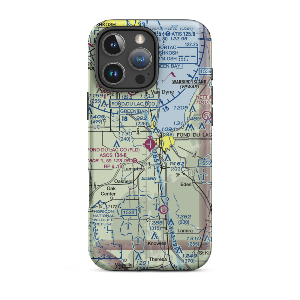Fond du Lac County Airport (FLD) VFR Sectional  Tough iPhone Case iPhone 16 Pro Max model shown