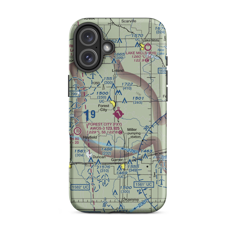Forest City Municipal Airport (FXY) VFR Sectional  Tough iPhone Case iPhone 16 Plus model shown