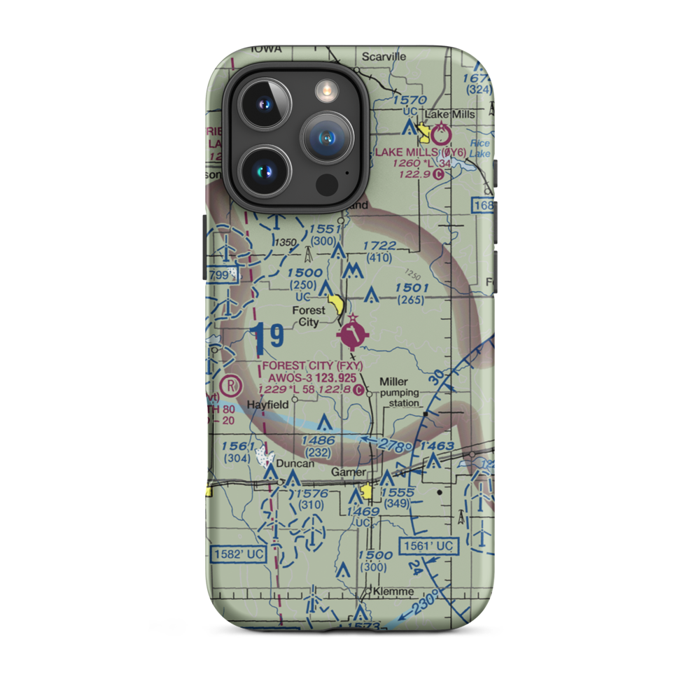 Forest City Municipal Airport (FXY) VFR Sectional  Tough iPhone Case iPhone 16 Pro Max model shown