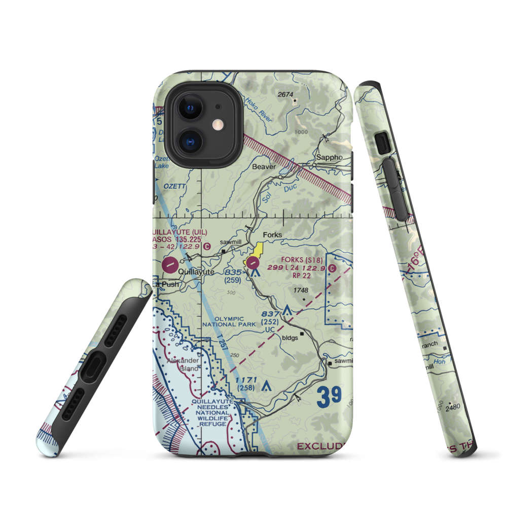 Forks Airport (S18) VFR Sectional  Tough iPhone Case iPhone 11 model shown
