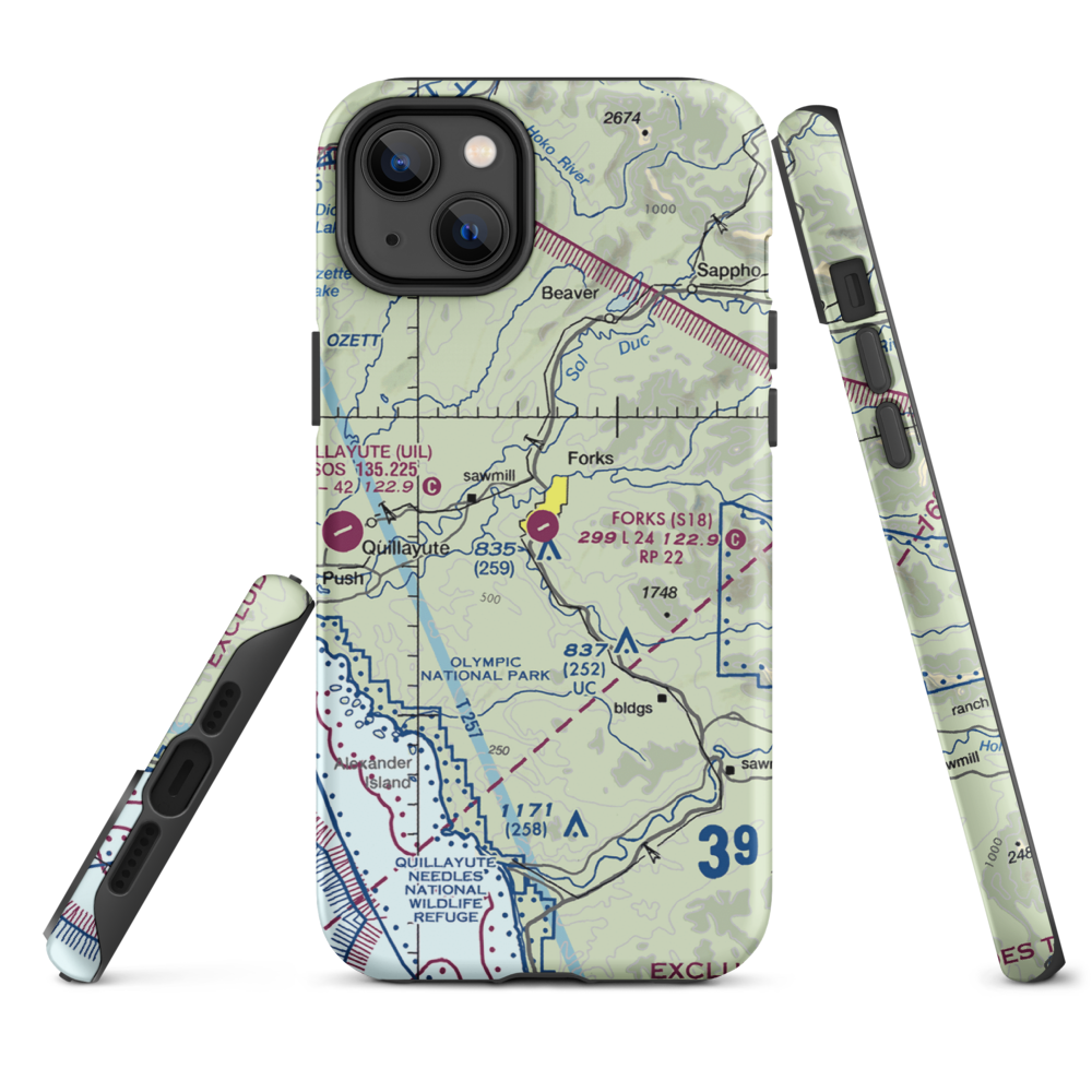 Forks Airport (S18) VFR Sectional  Tough iPhone Case iPhone 14 Plus model shown