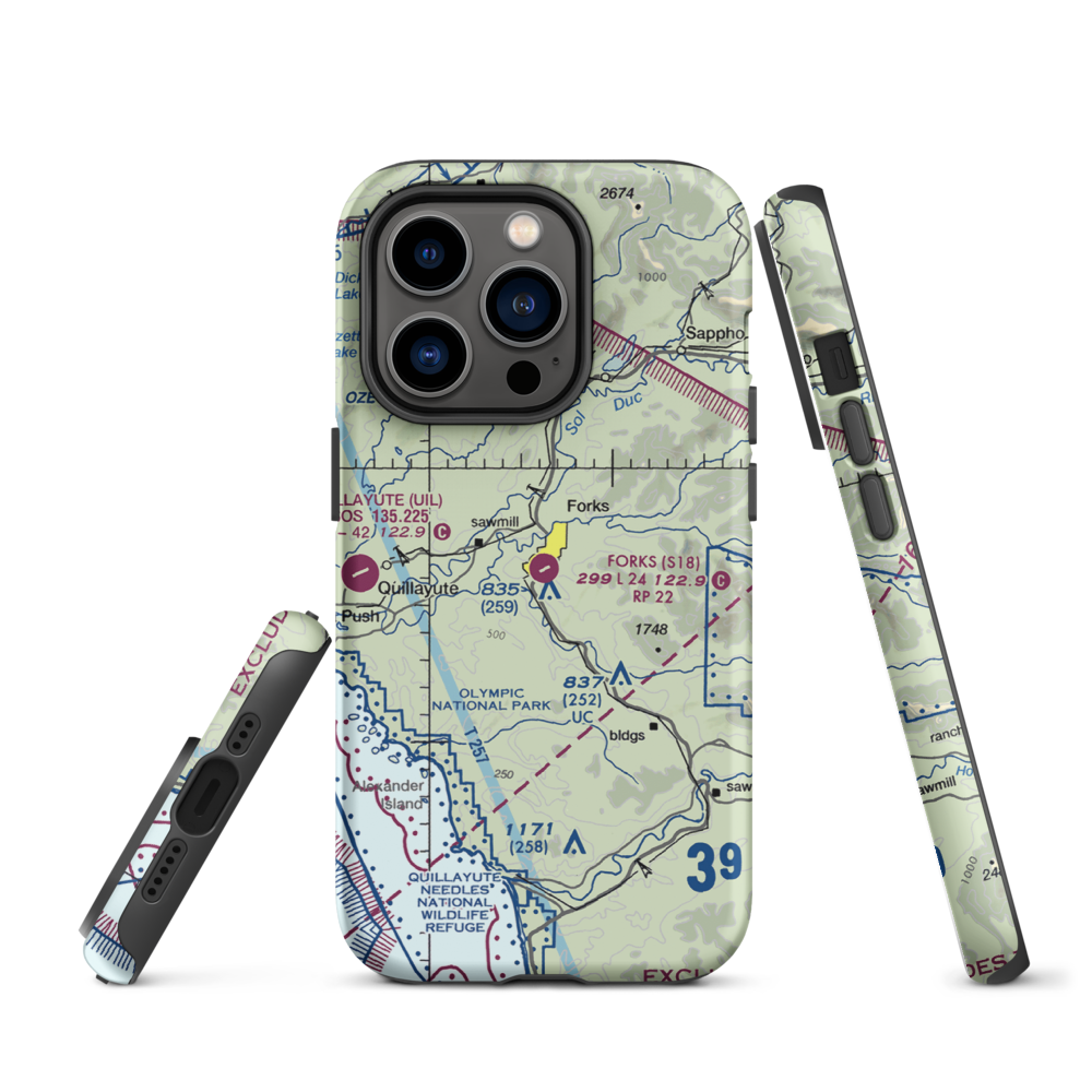 Forks Airport (S18) VFR Sectional  Tough iPhone Case iPhone 14 Pro model shown