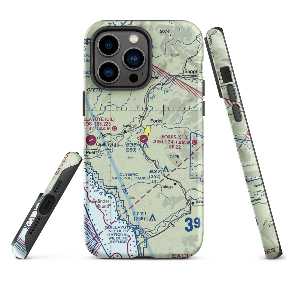 Forks Airport (S18) VFR Sectional  Tough iPhone Case iPhone 14 Pro Max model shown