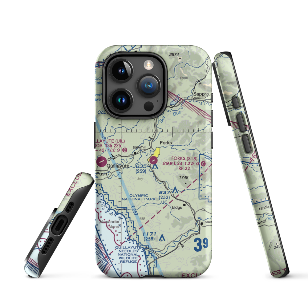 Forks Airport (S18) VFR Sectional  Tough iPhone Case iPhone 15 Pro model shown
