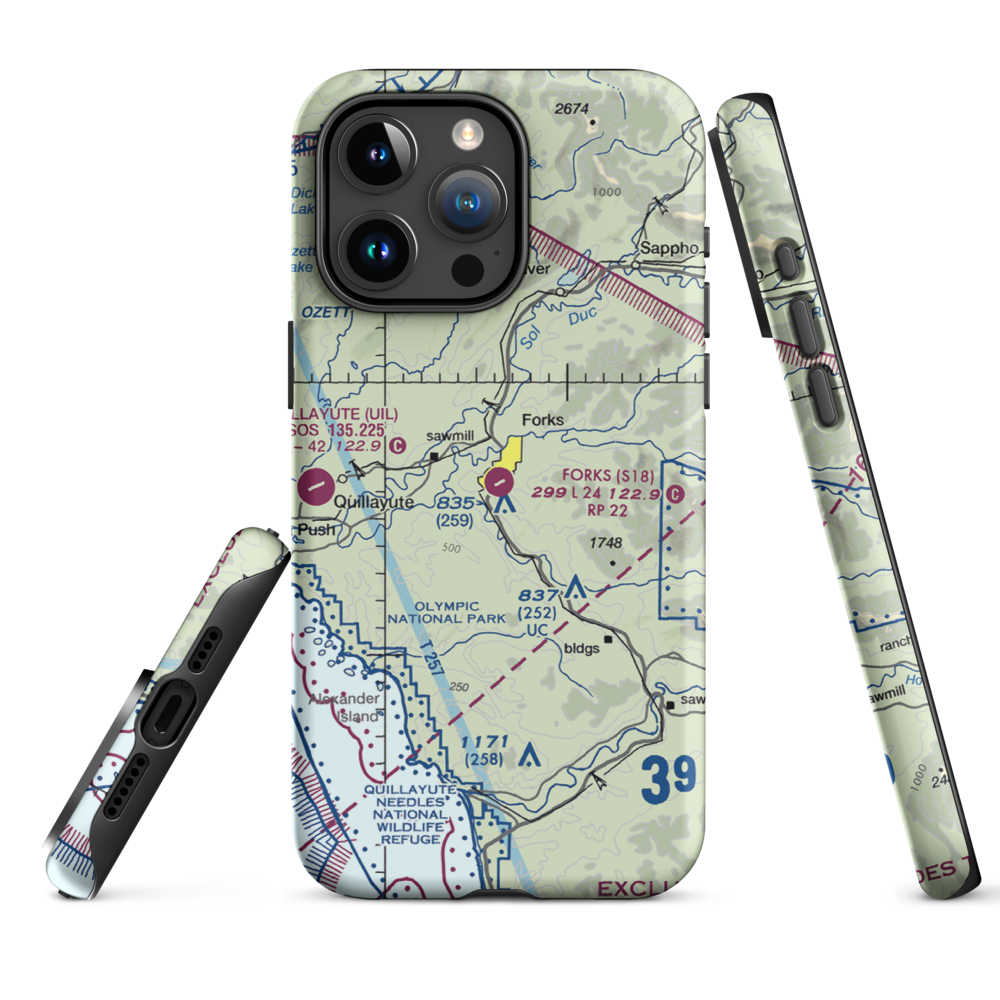 Forks Airport (S18) VFR Sectional  Tough iPhone Case iPhone 15 Pro Max model shown