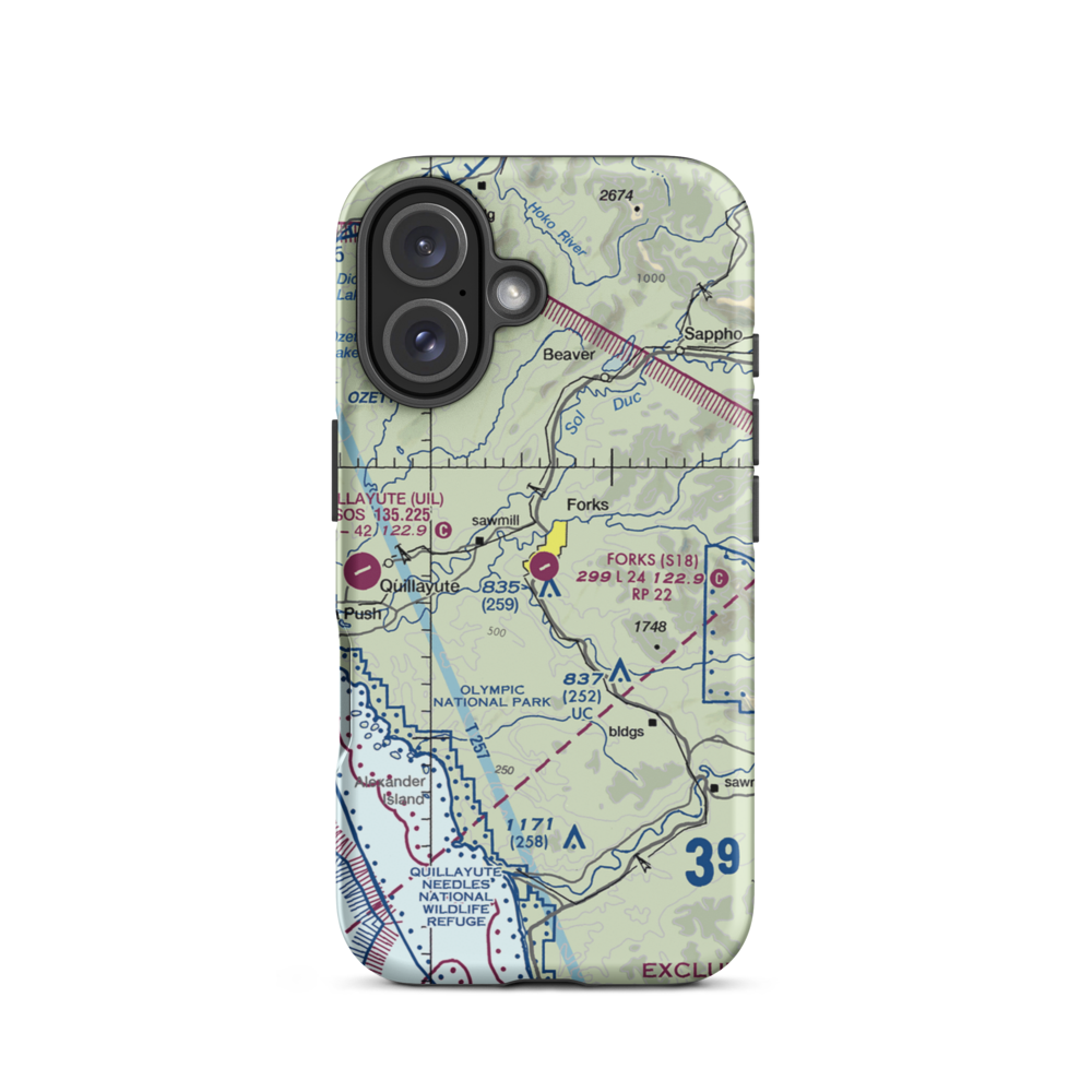 Forks Airport (S18) VFR Sectional  Tough iPhone Case iPhone 16 model shown