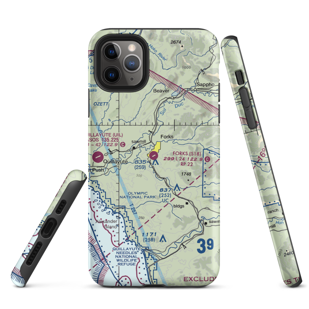 Forks Airport (S18) VFR Sectional  Tough iPhone Case iPhone 11 Pro Max model shown