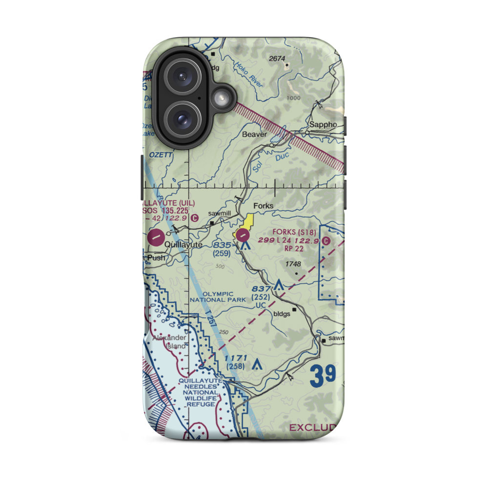 Forks Airport (S18) VFR Sectional  Tough iPhone Case iPhone 16 Plus model shown