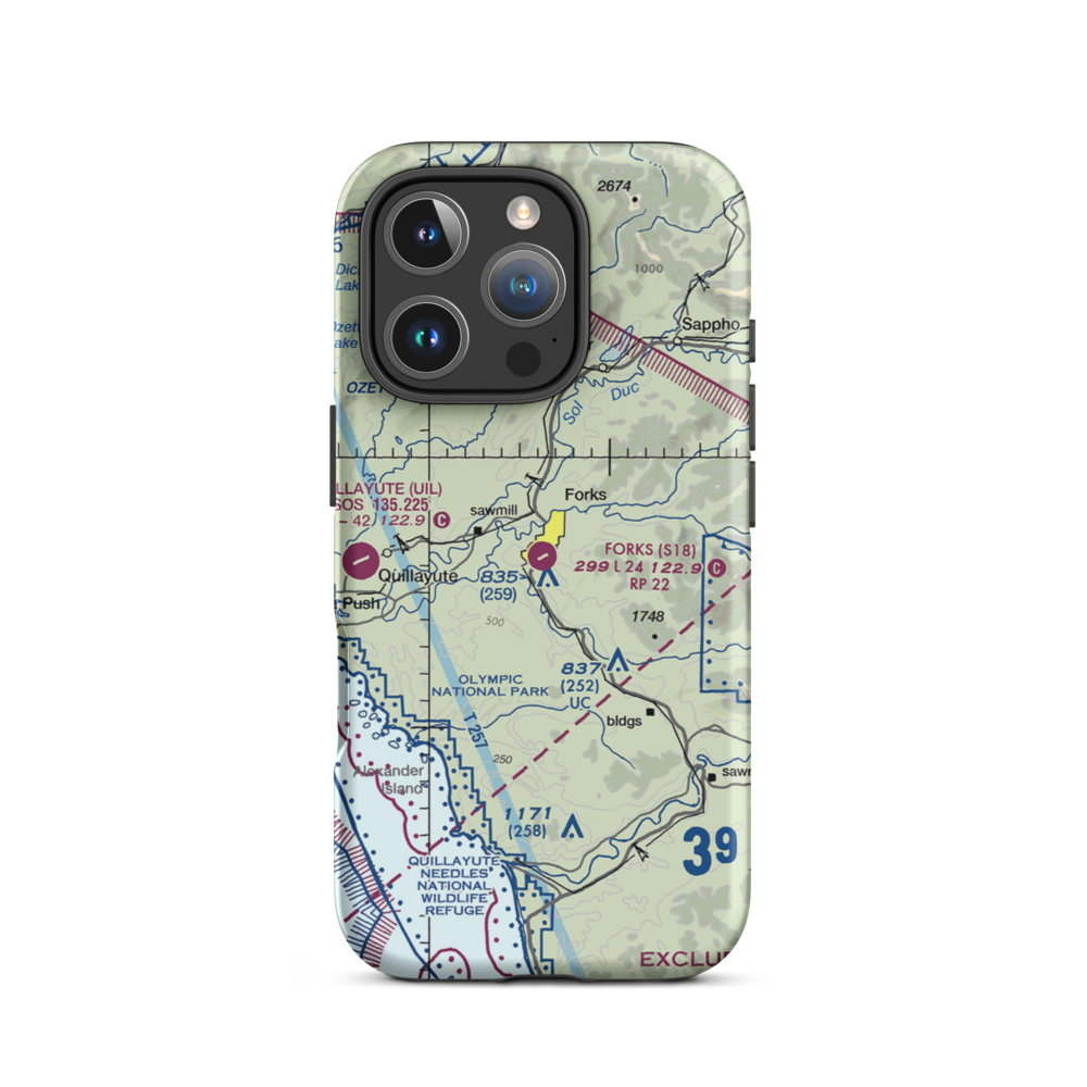 Forks Airport (S18) VFR Sectional  Tough iPhone Case iPhone 16 Pro model shown