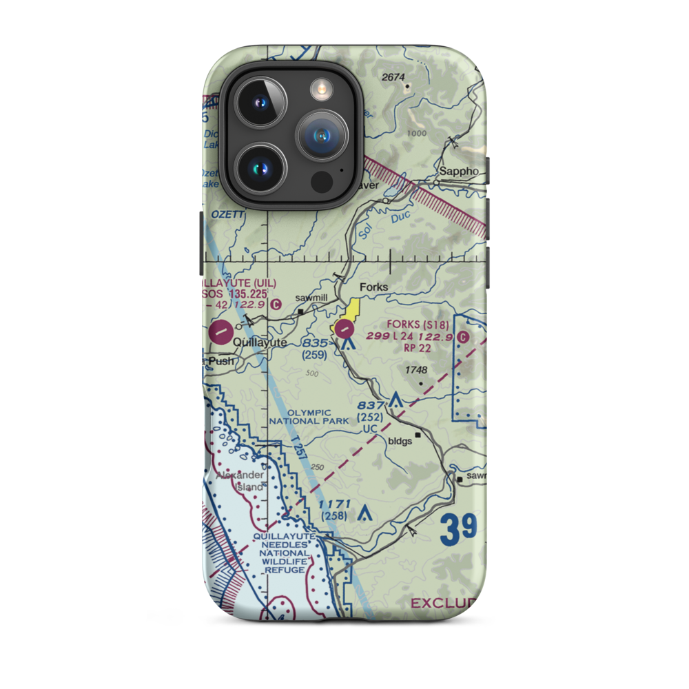 Forks Airport (S18) VFR Sectional  Tough iPhone Case iPhone 16 Pro Max model shown