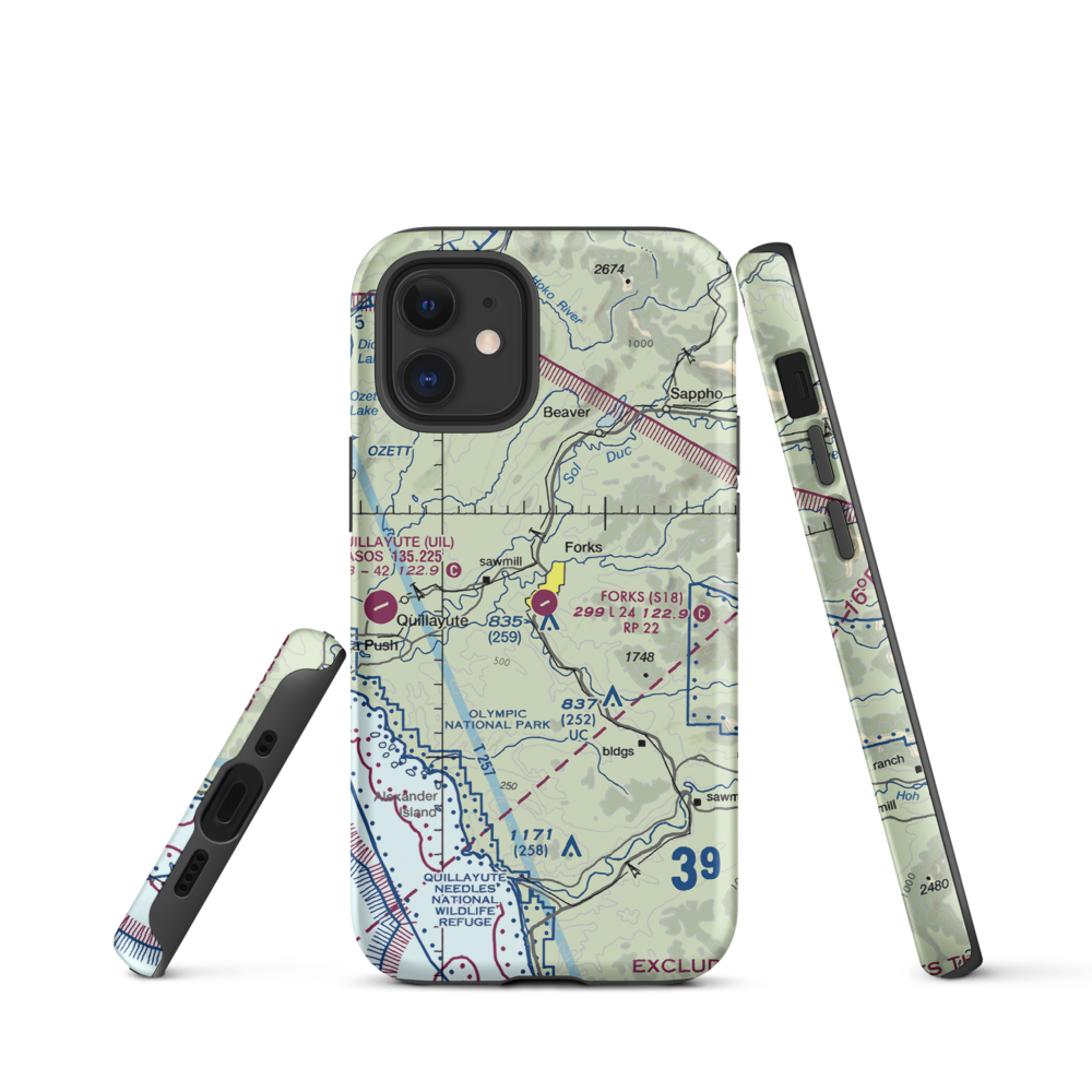 Forks Airport (S18) VFR Sectional  Tough iPhone Case iPhone 12 mini model shown
