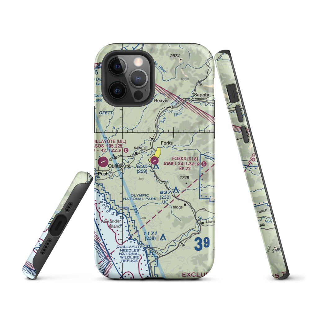 Forks Airport (S18) VFR Sectional  Tough iPhone Case iPhone 12 Pro model shown