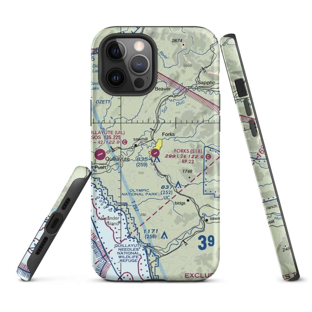 Forks Airport (S18) VFR Sectional  Tough iPhone Case iPhone 12 Pro Max model shown