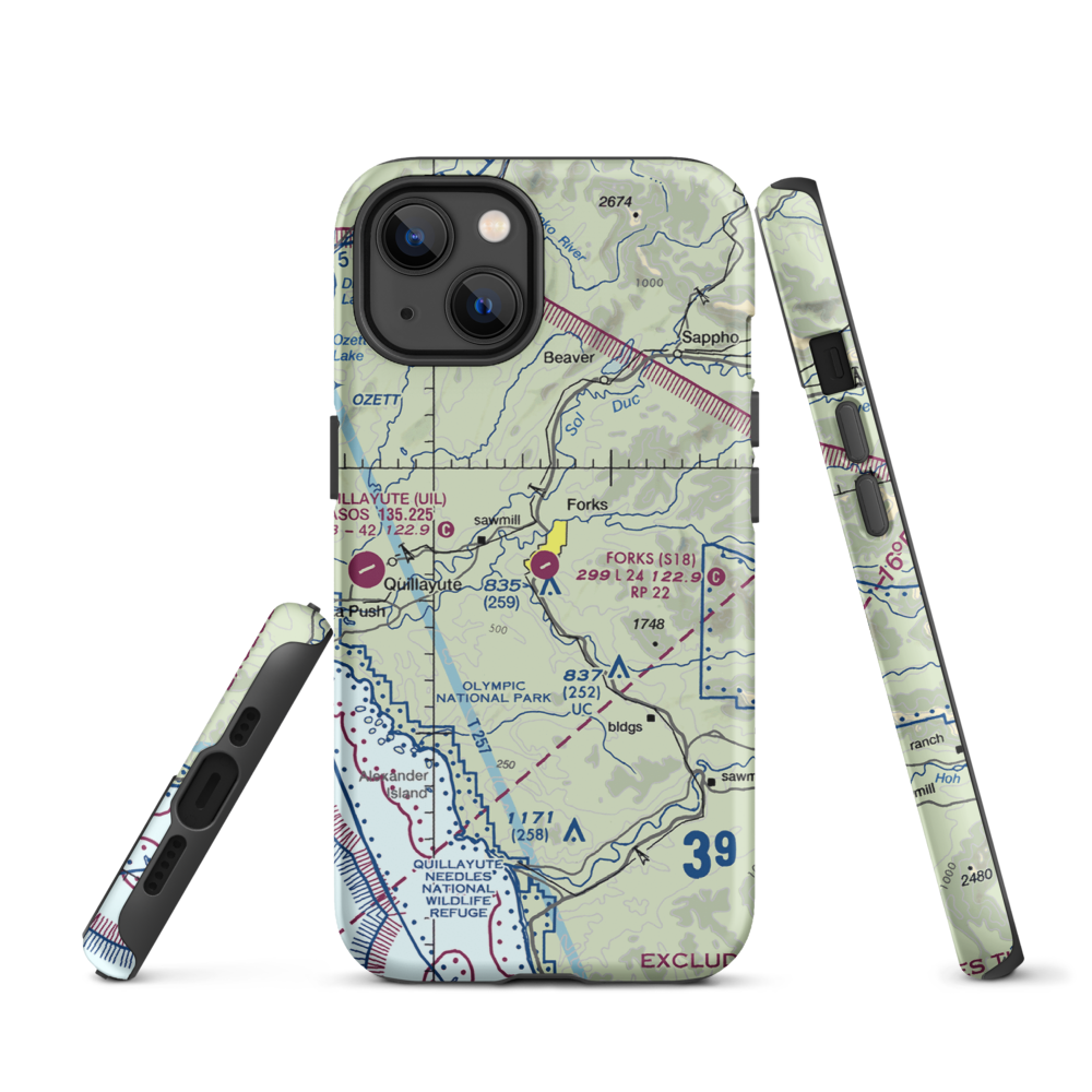 Forks Airport (S18) VFR Sectional  Tough iPhone Case iPhone 13 model shown