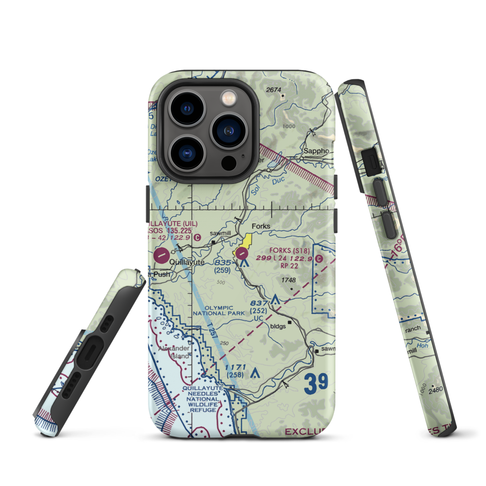 Forks Airport (S18) VFR Sectional  Tough iPhone Case iPhone 13 Pro model shown