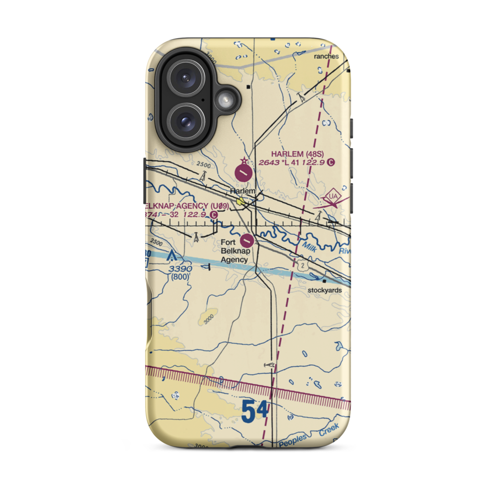 Fort Belknap Agency Airport (U09) VFR Sectional  Tough iPhone Case iPhone 16 Plus model shown