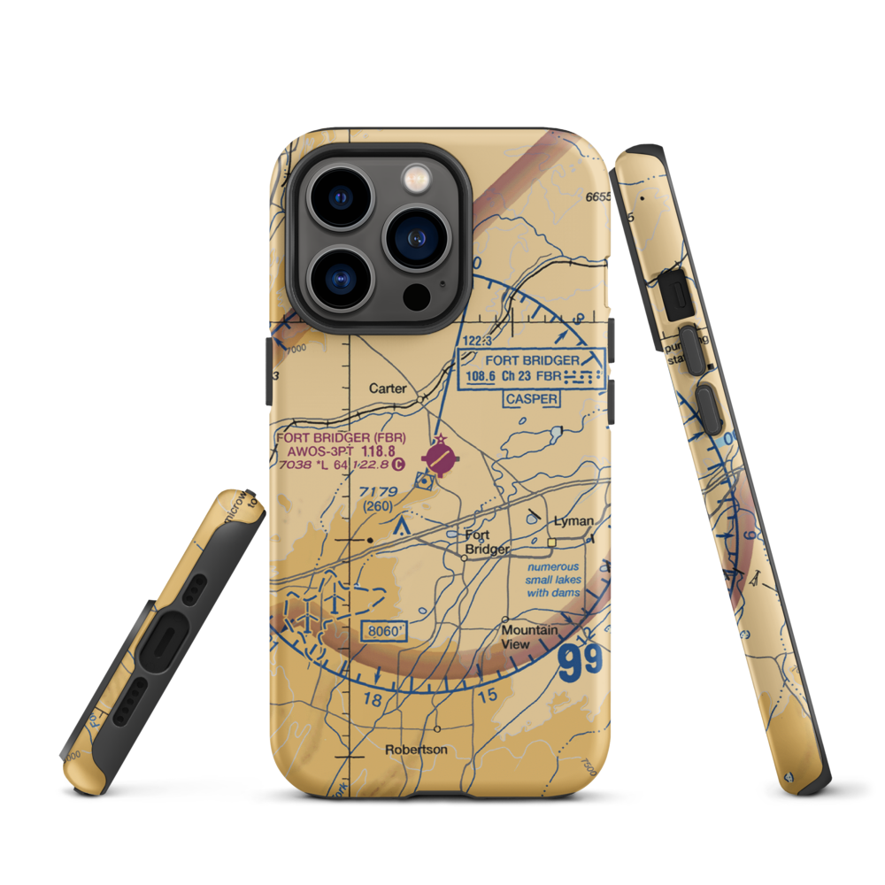 Fort Bridger Airport (FBR) VFR Sectional  Tough iPhone Case iPhone 13 Pro model shown